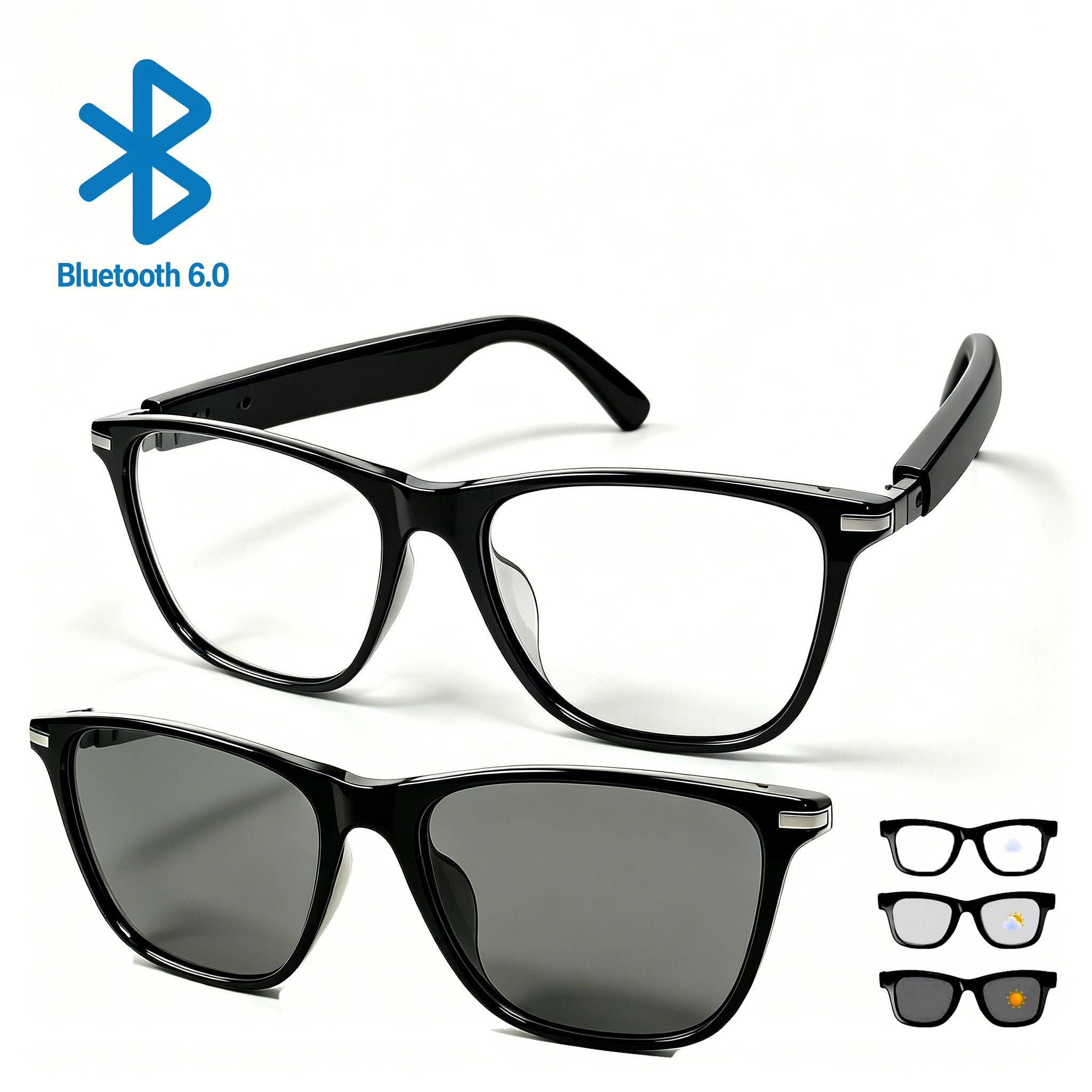 Audio Music Bluetooth - Black Smart Bluetooth Glasses Lightweight Sunglasses