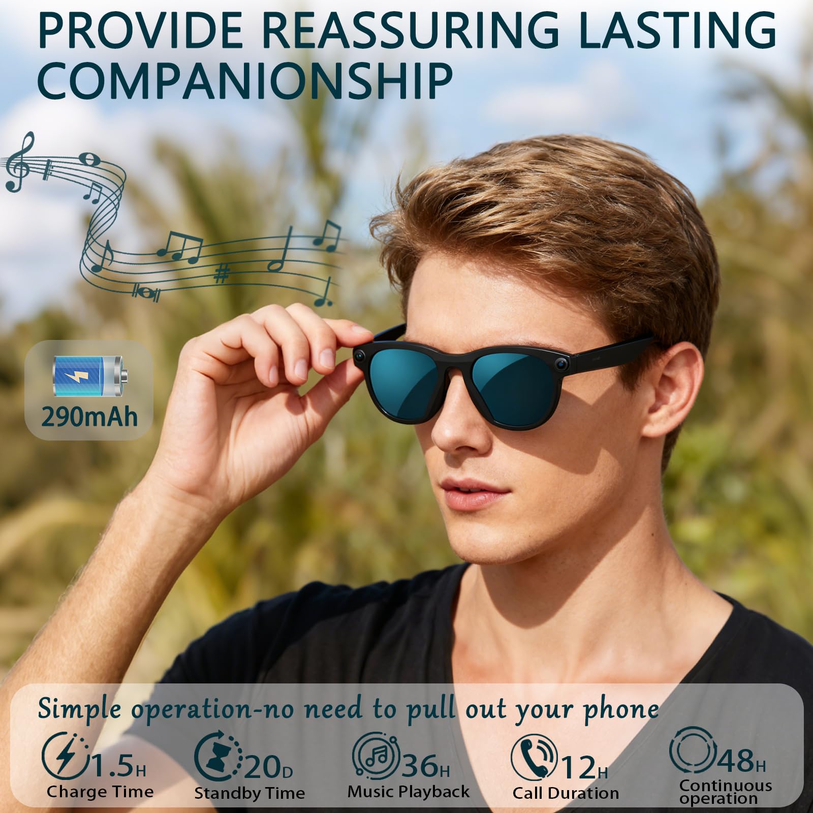 Black Smart Ai Glasses for Men - Audio Music Bluetooth のレビューと価格