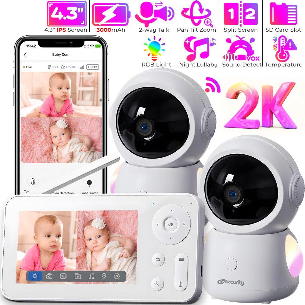 2K 3MP Two Camera WiFi Baby Mo - Audio Music Google のレビューと価格